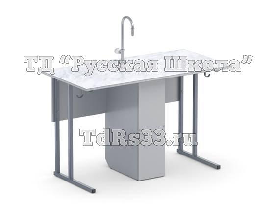 Стол лабораторный с сантехникой, прямоугольная труба, пластиковая столешница (ст. Серая, мк. Серый)