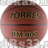Мяч баск. матчевый  "TORRES BM900" арт.B30036, р.6, синт. кожа (полиуретан), нейлоновый корд, бутиловая камера, для зала и улицы, темнооранжево-черный