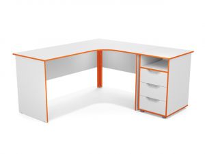 Стол угловой с приставной тумбой 3 ящика (ст. Серая, кр. Оранжевая), ручки «Соты»
