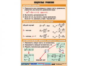 Таблица демонстрационная "Квадратные уравнения" (винил 100×140)